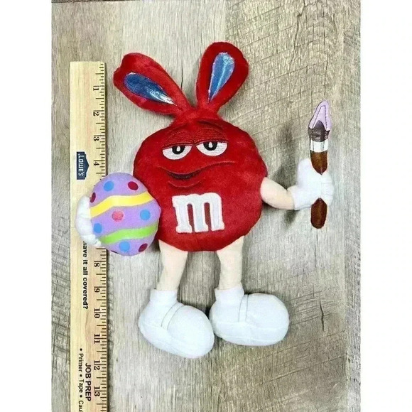Galerie Easter Red M&M w/ Bunny Ears Egg & Paint Brush Plush Posable Bendable - Picture 3 of 6